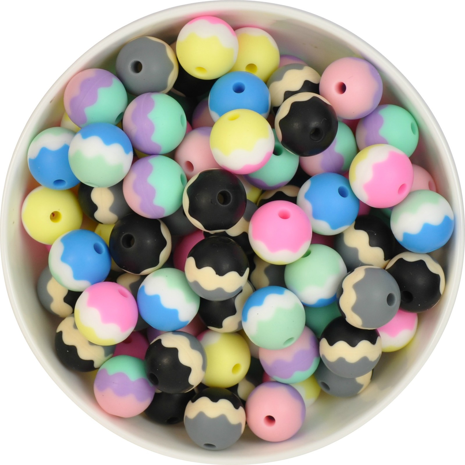 15mm Round Tri Colour Silicone Bead