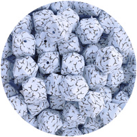 17mm Hexagon Silicone Bead - Blue Cotton Print