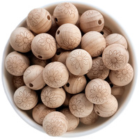 Beech Wood Beads - 19mm Round Daisy