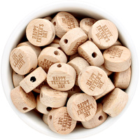Beech Wood Beads - 15mm Disc Happy Father's Day
