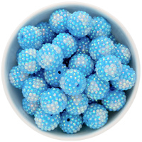 Bubblegum Bead 20mm - Rhinestone Hearts - Sky Blue