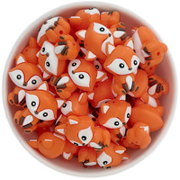 3D Fox Silicone Bead - Orange