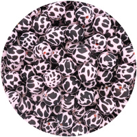 15mm Round Dalmatian Print - Baby Pink