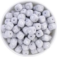Alphabet Letter Silicone Bead - Grey Bulk 50pk