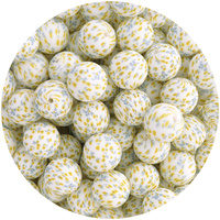 19mm Round Silicone Bead - Golden Floral Print