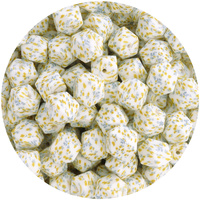14mm Hexagon Silicone Bead - Golden Floral Print