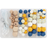 Printed Silicone & Wood Bead Jewellery Kit - Golden Floral