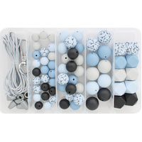 Printed Silicone Bead Jewellery Kit - Blue Cotton