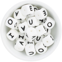 Alphabet Letter Silicone Bead - White Vowel 25pk