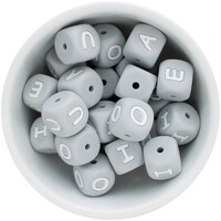 Alphabet Letter Silicone Bead - Grey Vowel 25pk