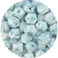 17mm Hexagon - Teal Marble