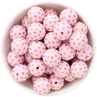 Bubblegum Bead 20mm - Gold Dotty - Baby Pink