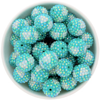 Bubblegum Bead 20mm - Rhinestone Hearts - Aqua