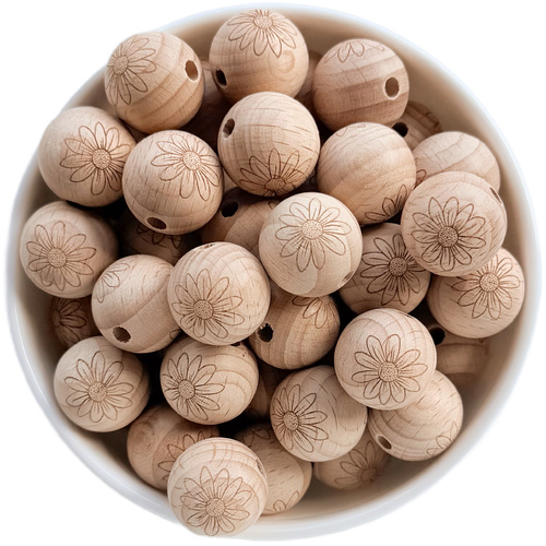 Beech Wood Beads - 19mm Round Daisy