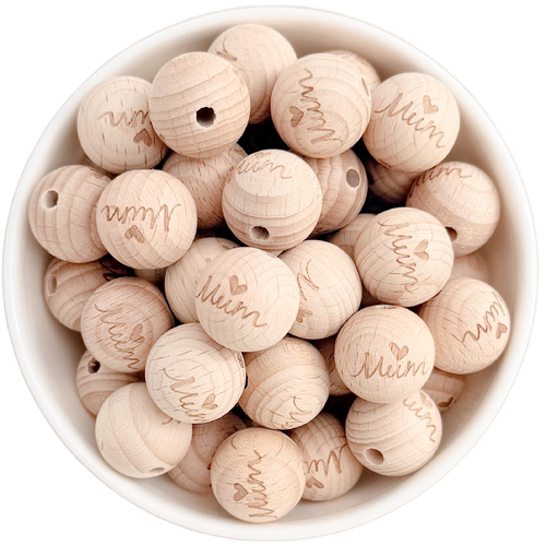 Beech Wood Beads - 19mm Round Mum