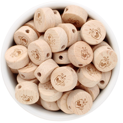 Beech Wood Beads - 15mm Disc Coffee Cup *discontinued*