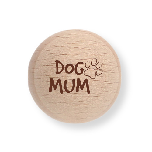 Beech Wood Beads - 19mm Round Dog Mum *discontinued*