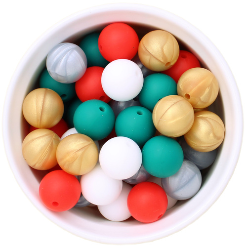 Christmas 15mm Silicone Bead 50pk