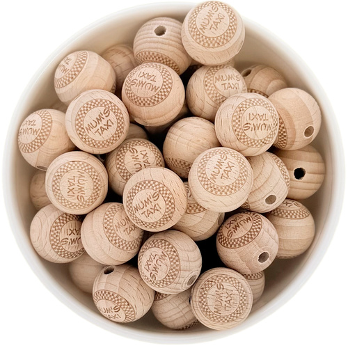 Beech Wood Beads - 19mm Round Mum's Taxi