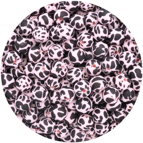 12mm Round Dalmatian Print - Baby Pink