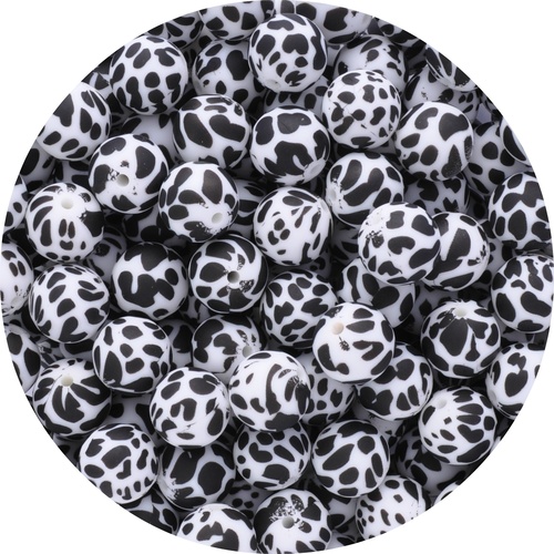 15mm Round Dalmatian Print - White 