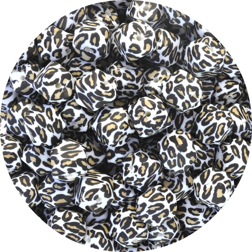 14mm Hexagon Leopard Print - White