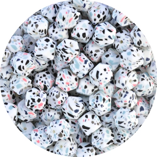 14mm Hexagon Terrazzo Print - White