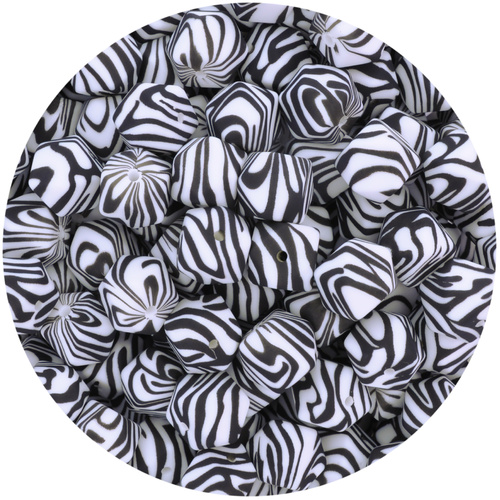 14mm Hexagon Silicone Bead - Zebra Print