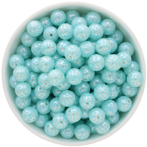 12mm Bubblegum Bead - Mermaid Scale - Aqua