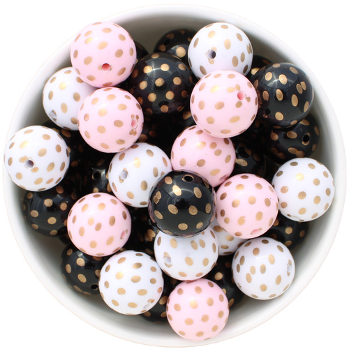 Bubblegum Bead 20mm - Gold Dotty